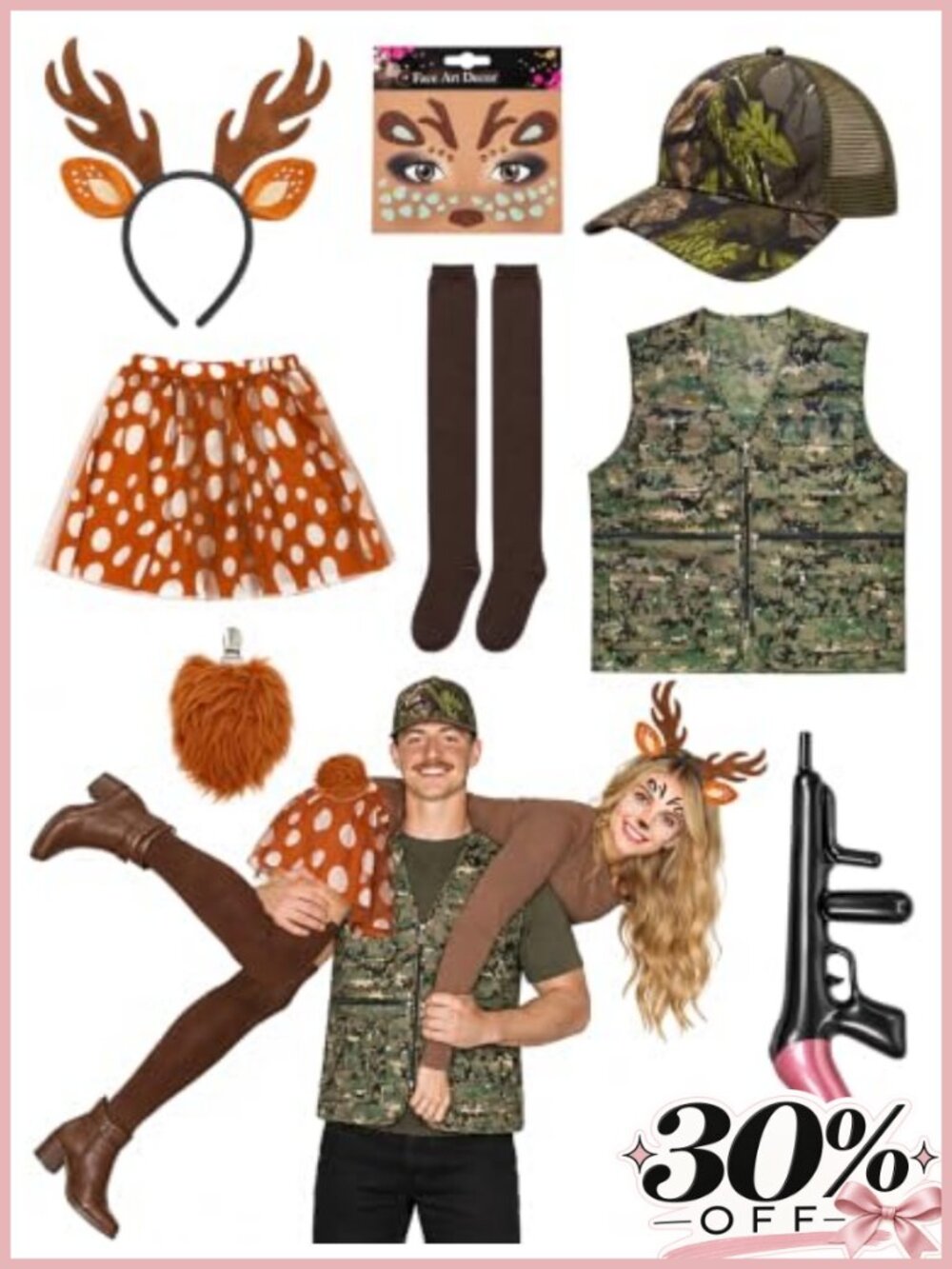 Deer & Hunter Couple Halloween Costume Set Cosplay Accessories One Size